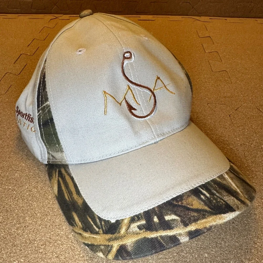 Legend Muskegon Sportfishing Association Hat Mens OSFA Tan Camo Fishing Cap USA - Picture 1 of 6